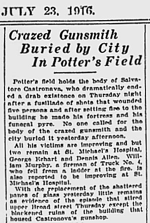 Crazed Gunsmith Buried by City in Potter's Field
1916
