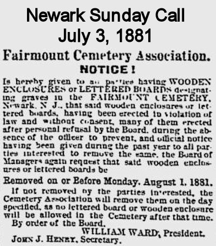 Fairmount Cemetery Association
July 3, 1881
