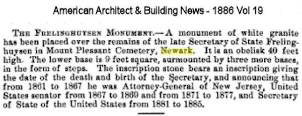 Frelinghuysen Monument
American Architect & Building News 1886 Vol 19

