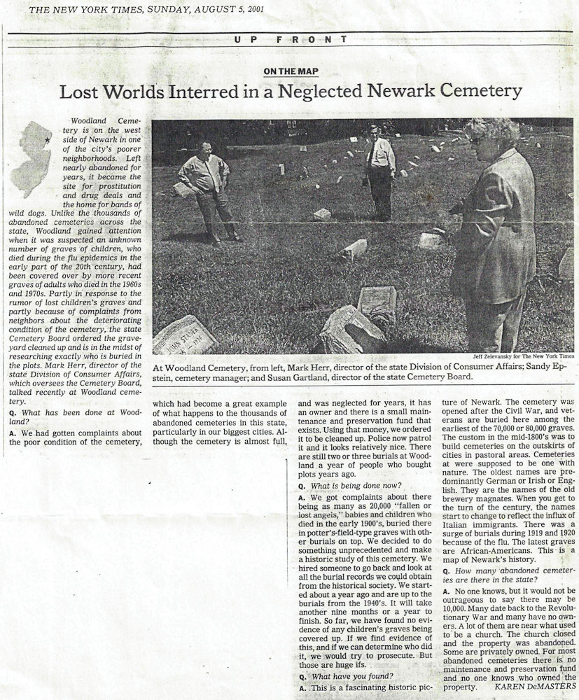 Lost Worlds Interred in a Neglected Newark Cemetery
New York Times
2001-8-05
