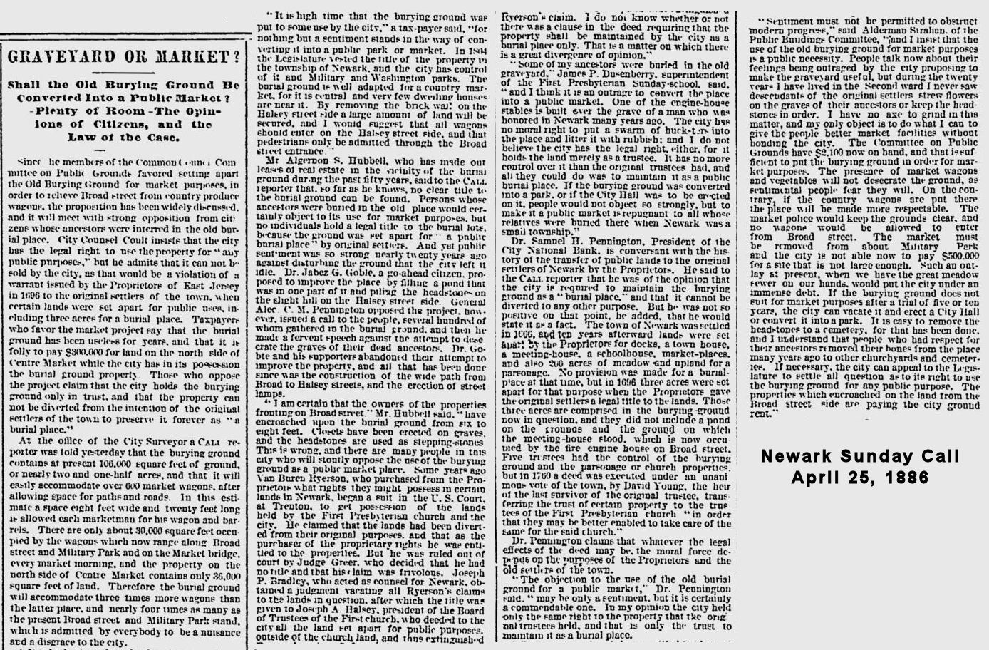 Graveyard or Market
April 25, 1886
Newark Sunday Call
