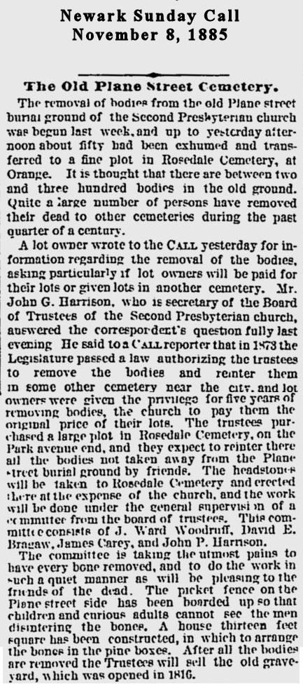 The Old Plane Street Cemetery
November 8, 1885
Newark Sunday Call
